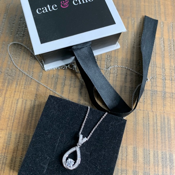3/$30 Cate & Chloe 18k White Gold Halo Pendant Necklace CZ Crystal Teardrop - Picture 4 of 15